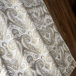 Elegant Paisley Shower Curtain Panel in White and Gold